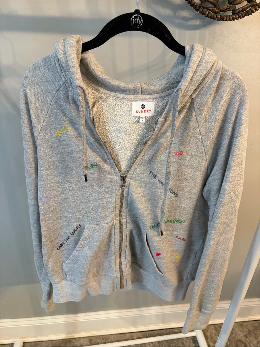 Sundry Gray Zip-Up Hoodie Travel Destinations Print Size 1 (small 4/6)